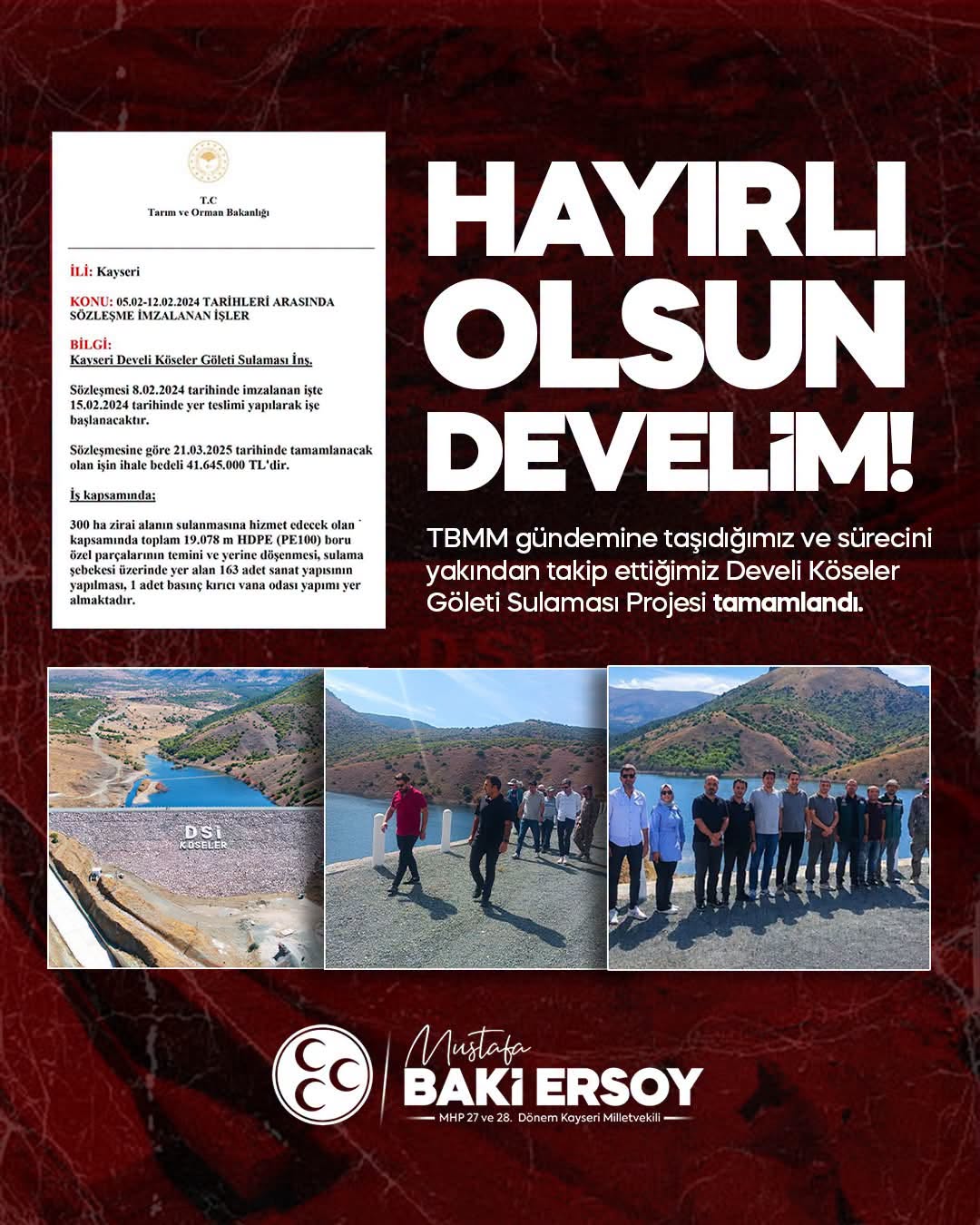 Develi Köseler Göleti Sulaması Projesi Tamamlandı